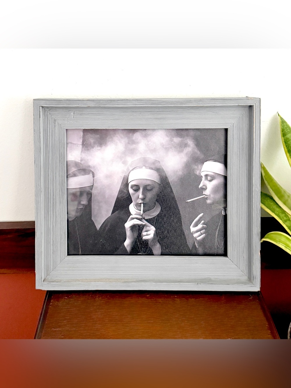 Framed Smoking Nuns Canvas Wall Art Vintage Style Black White Photo Print 11x13